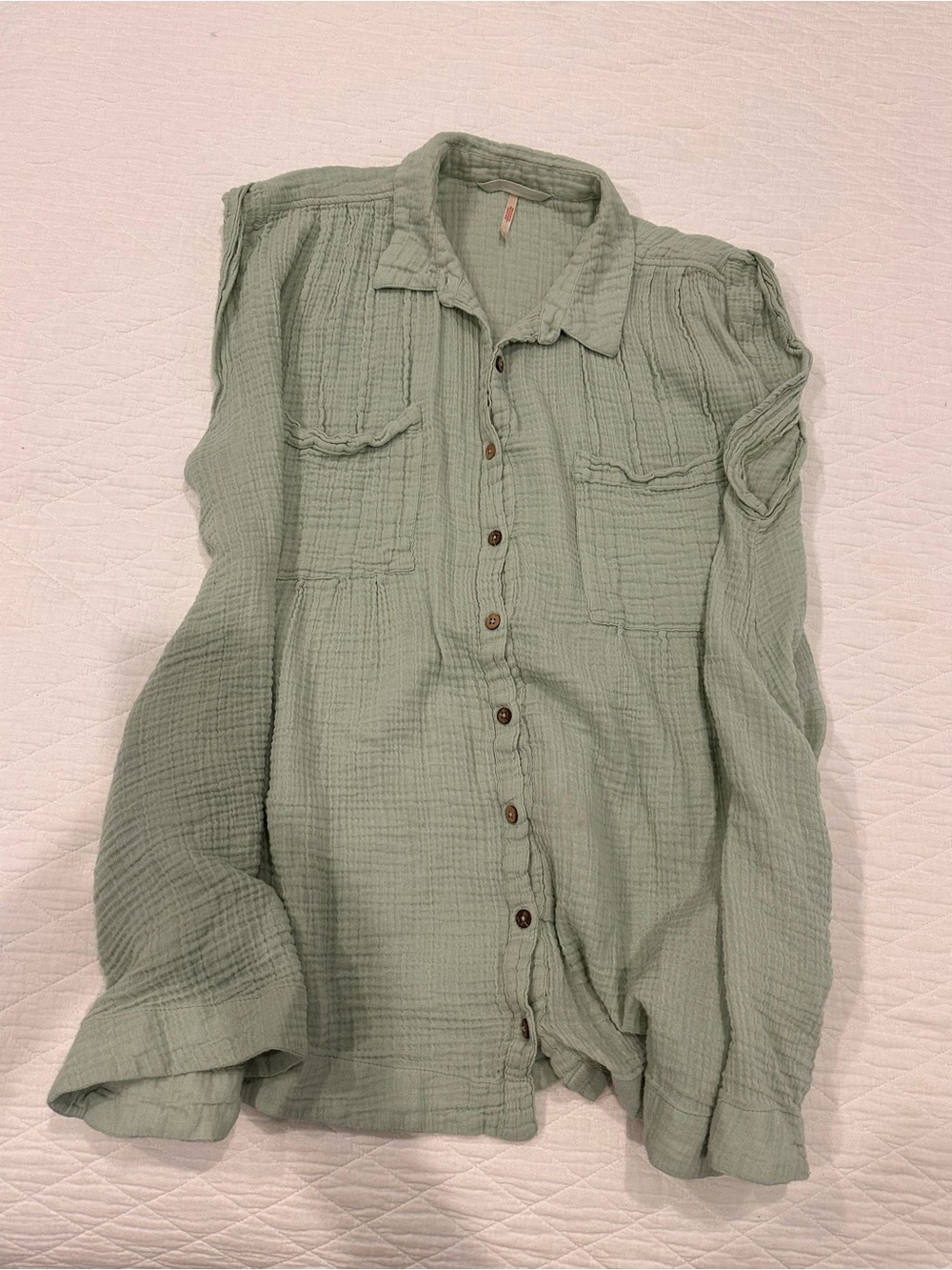 Free People Gauze Button-Down Shirt in Sage